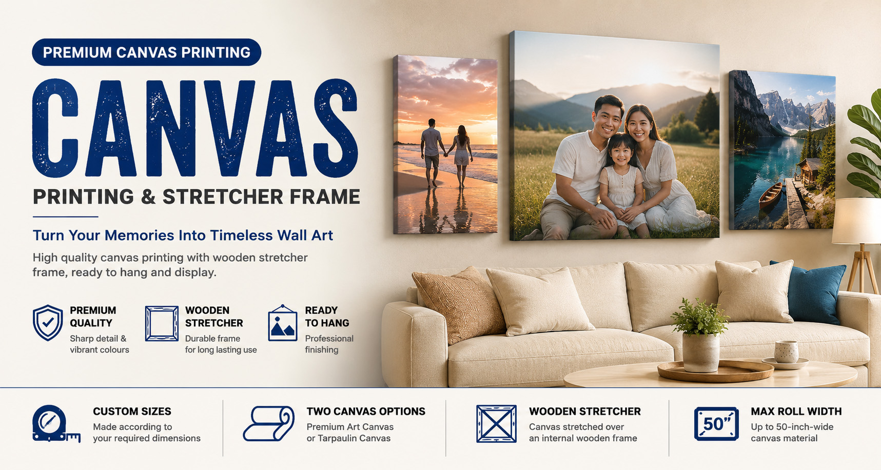 Premium custom canvas printing for photographs, artwork and home decoration