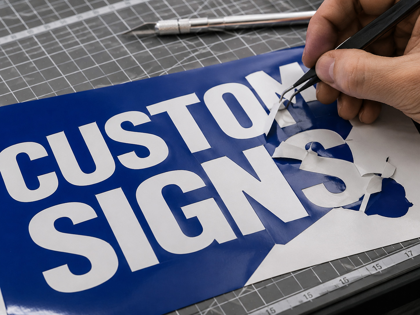 Removing excess vinyl during the lettering sticker weeding process
