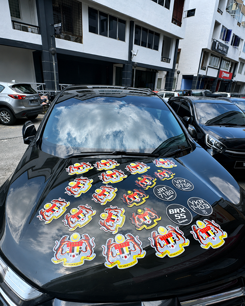 Multiple custom magnetic stickers on a car bonnet