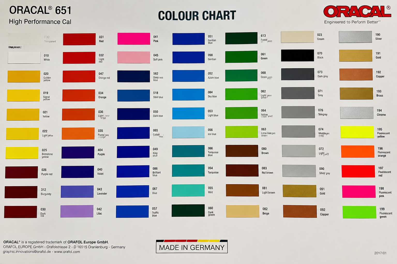 ORACAL solid-colour vinyl colour selection chart