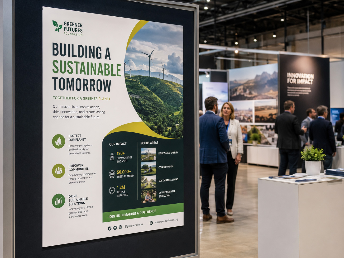 Professional poster displayed at an exhibition booth