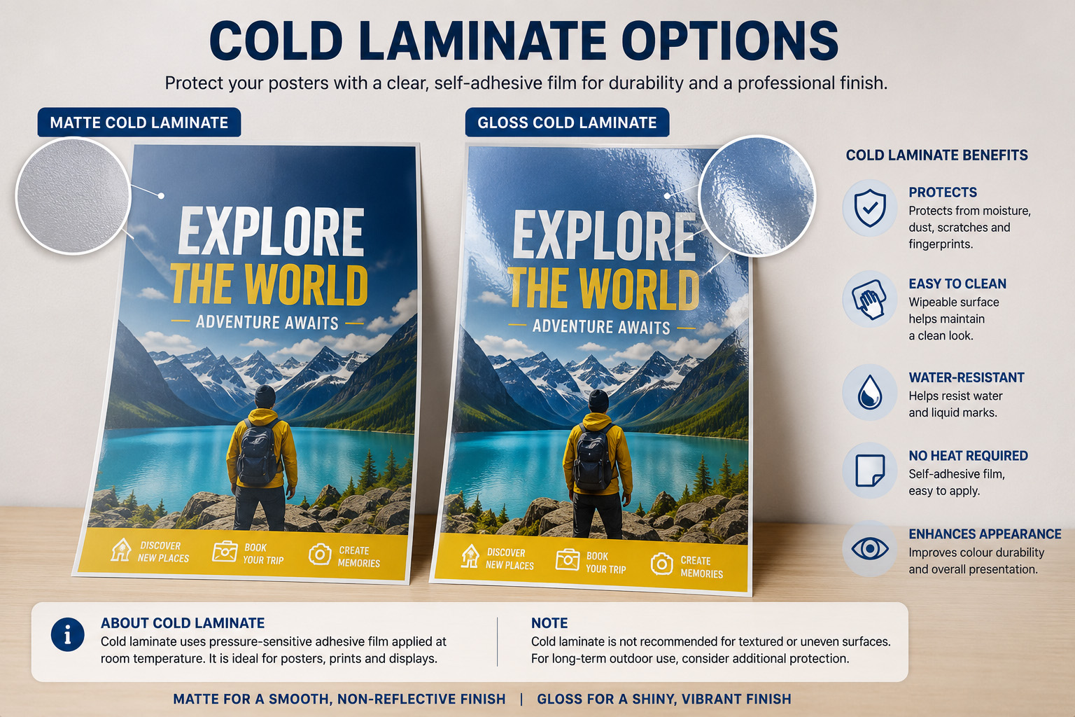 Matte and gloss cold laminate poster comparison